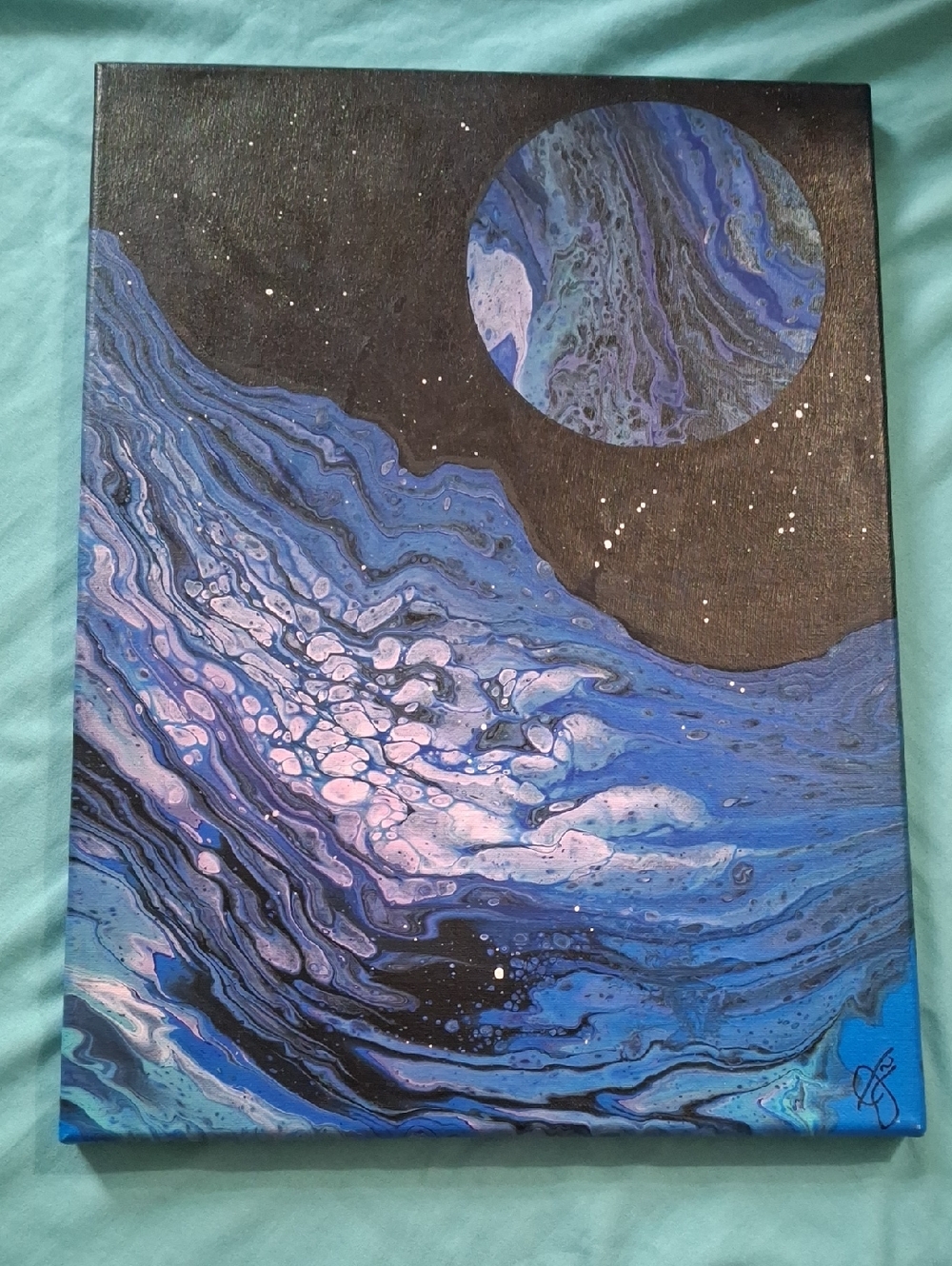 Hand-Painted Abstract Blue Galaxy Canvas Art